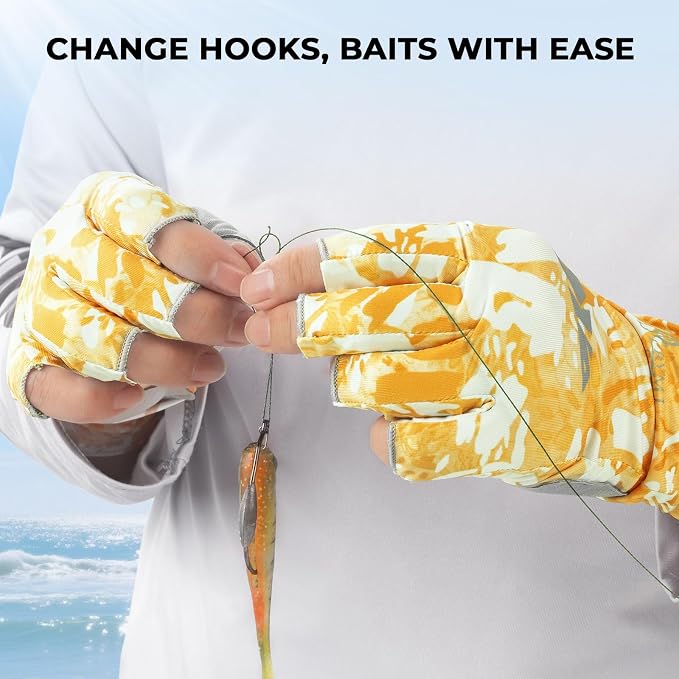 KastKing Agies Fishing Gloves Men, UPF 50+ Sun Gloves UV Protection, Cooling Quick-Dry 3/4 Fingerless Gloves with Extended Cuff, Microfiber Palm & Pull Tabs, for Fishing, Kayaking, Hiking, Hunting