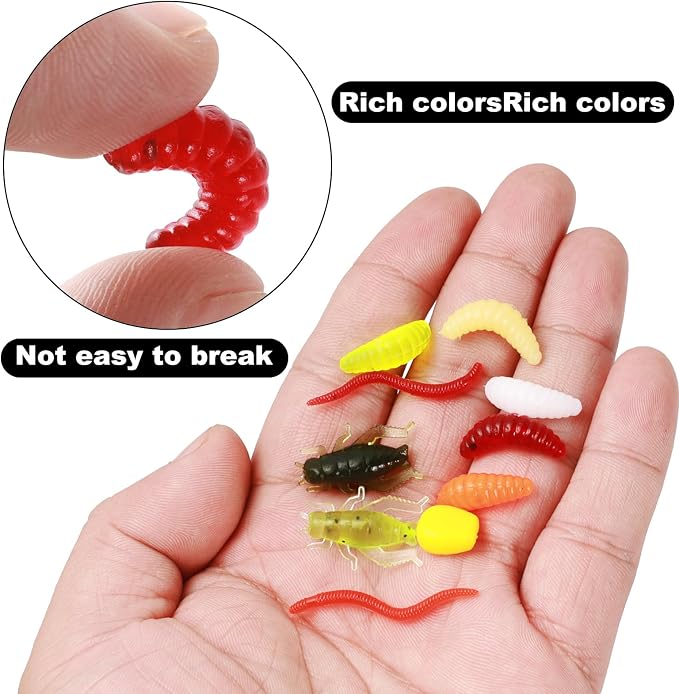 Realure 250 Pcs/4 Types Fishing Soft Plastic Worms Set Artificial Bread Worm & Earthworm & Cricket & Corn Baits Silicone Soft Maggot Simulation Bait Worm for Freshwater & Saltwater Sea Fishing