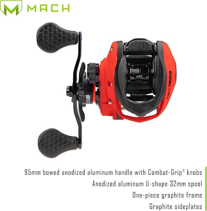 Lew's MACH Smash Baitcast Fishing Reel, Graphite Frame, Premium 8 Stainless Steel Ball Bearings