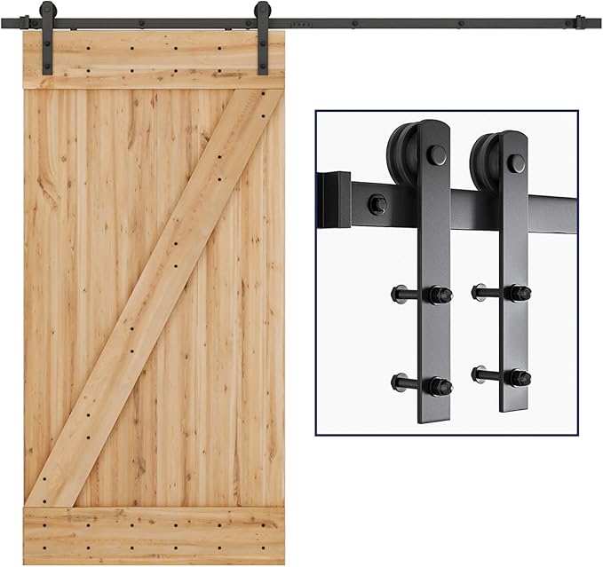 SMARTSTANDARD 8ft Barn Door Hardware Kit, Sliding Door Hardware Kit, Smoothly & Quietly - Heavy Duty Sturdy - Easy to Install, Fits 42"-48" Wide Door Panel (I Shape)