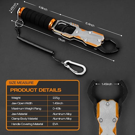 Ghosthorn 11" Aluminum Alloy Fish Lip Gripper with Scale - 40lbs Saltwater Fishing Grabber Tool, 360° Swivel Non-Slip Handle, Corrosion-Resistant Fish Holder for Caught Fish, Fish Control Tackle