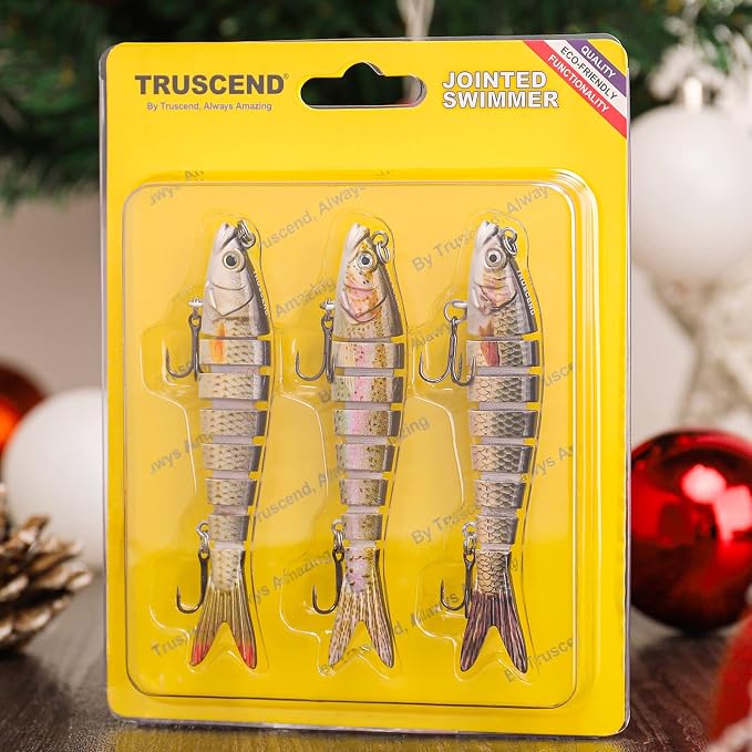 TRUSCEND Swimmax Easy Catch Fishing Lures with BKK Hooks, Wiggling, Vibrating, Rattling and Gurgling for More Bites, Heavy-Duty Dyneema Fiber Jointed Swimbaits for Bass, Trout, Crappie, Walleye, Pike
