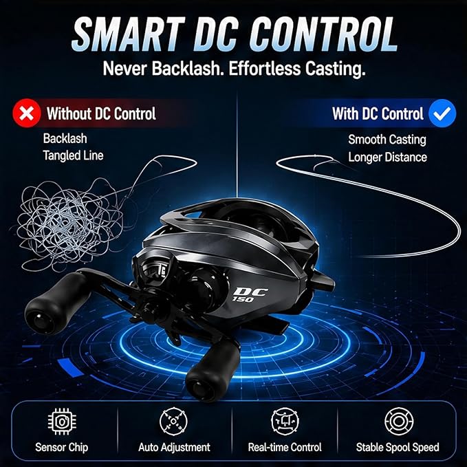 DC Baitcasting Reel Combo with Smart Digital Brake, Anti-Backlash, USA 250th Anniversary Design Fishing Rod, Signature DC Sound, Easy-Control 7.1:1 Baitcaster for Beginners & Bass Fishing