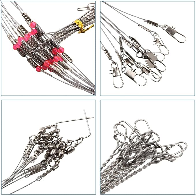 Fishing Leader Saltwater Freshwater,Stainless Steel Fish Rig with Swivel Snap Beads Connector Lure Bait and Hooks Fish Trace Lure Steel Wire Fishing Tackle Kit