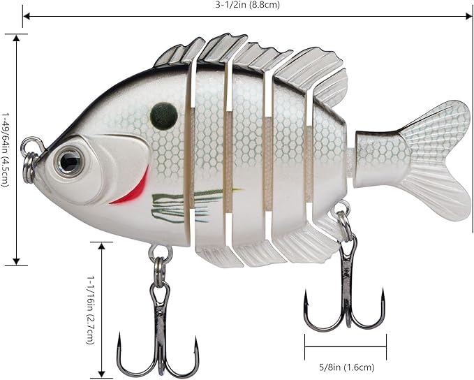 BASSDASH SwimPanfish Multi Jointed Panfish Bluegill Swimbaits Hard Topwater Bass Lures Fishing Lure Crank Saltwater 3.5in/0.85oz