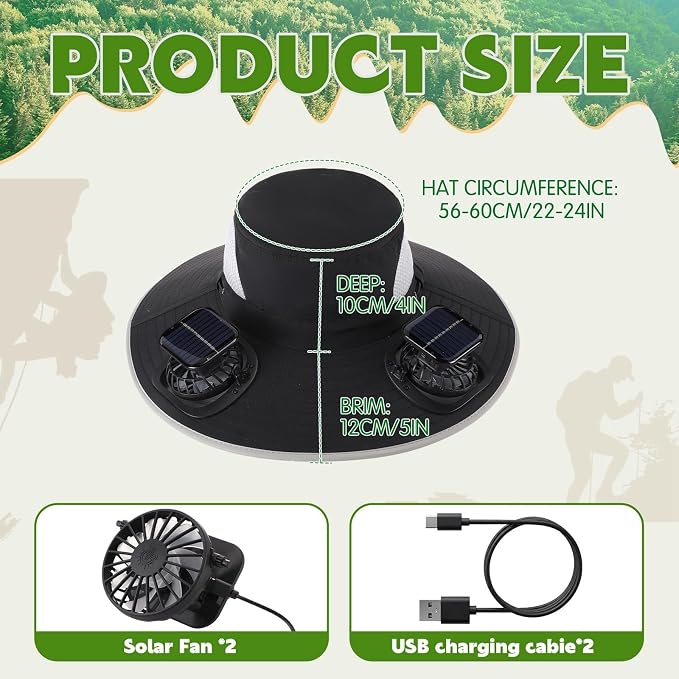 Syhood Solar Powered Fan Hat Neck Gaiter Arm Sleeves Sun Bucket Hat with Fan Cooling Wide Brim Hats for Fishing Hiking