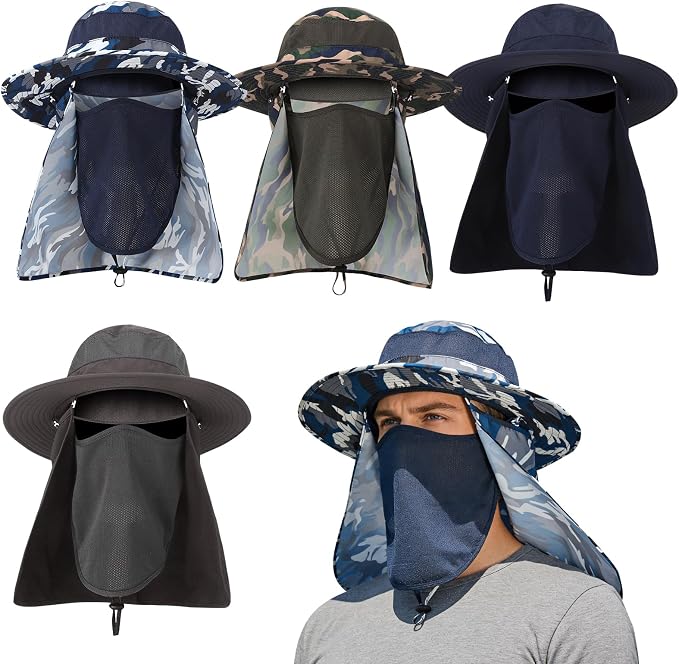 4 Pack Sun Hats for Men Women UPF 50+ Wide Brim Fishing Bucket Hat Summer Outdoor UV Protection Adjustable Neck Flap