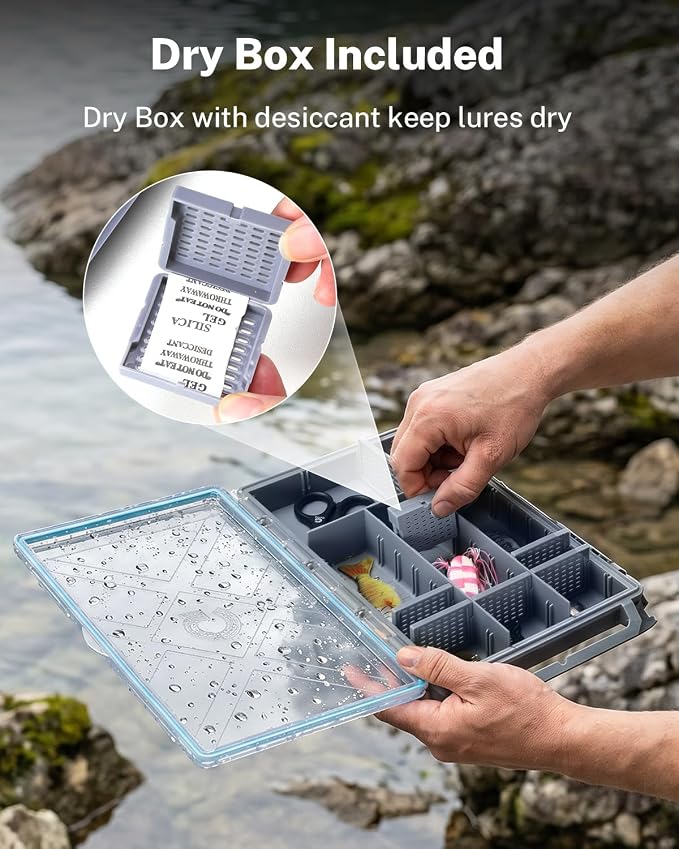 Gonex Fishing Tackle Boxes, 2-Pack Waterproof 3600 Tackle Trays with Adjustable Dividers, Portable Clear Plastic Tackle Organizers with DIY Dividers for Lures, Hooks, Bass Gear, Gray