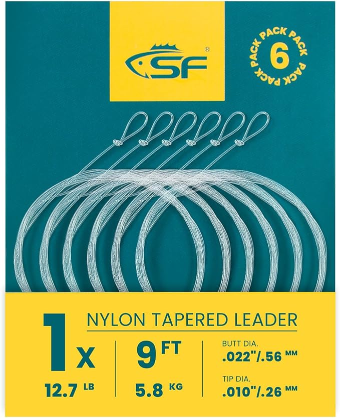 SF Pre-Tied Loop Fly Fishing Tapered Leader Nylon Clear Trout Freshwater Saltwater Bonefish Permit Bass Salmon Steelhead 7.5FT 9FT 10FT 12FT 15FT 0X 1X 2X 3X 4X 5X 6X 7X
