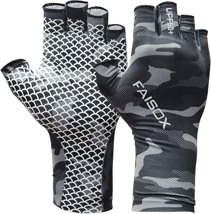 Fly Fishing Gloves Men Sun Sleeves Fingerless UPF Camo Quick-Drying UV Sun Protection for Kayak Rowing Adults Women