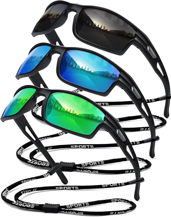 Polarized Sports Sunglasses for Men UV400 Protection, Lightweight Wrap Around Sun Glasses for Fishing Cycling Running