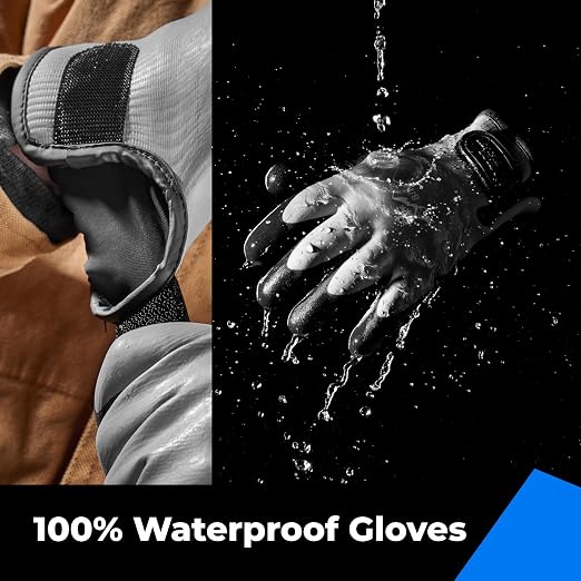 toolant 100% Waterproof Gloves for Men and Women, Winter Work Gloves for Cold Weather, Touchsreen, Thermal Gloves for Fishing, Gardening and Working in Freezer, With Grip, Grey, XX-Large