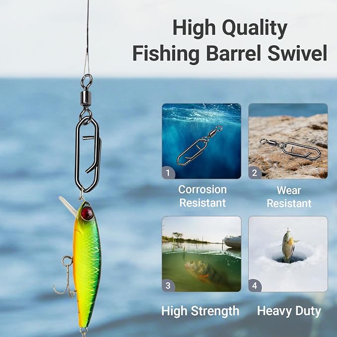 Atibin High Strength Fishing Clips Swivel Freshwater Saltwater Fishing Snaps Connector Rolling Barrel Swivels Fishing Clip Speed Change Black Nickel