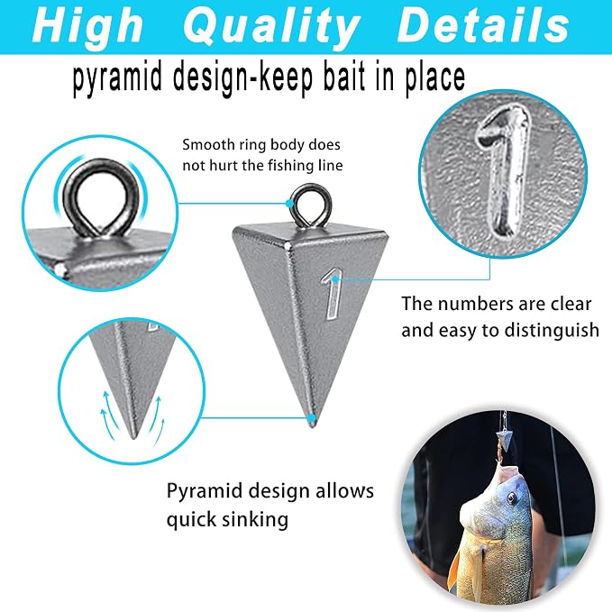 Pyramid Sinkers for Surf & Saltwater Fishing Weights - Durable Lead Fishing Sinkers, 1oz,2oz,3oz,4oz,5oz,6oz,8oz, Assortment Packs.