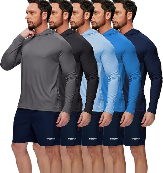 ZITY 5 Pack Mens UPF 50+ Hoodie Shirts Sun Protection Fishing Shirt Fast Dry Lightweight for Athletic Hiking Workout