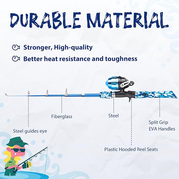 WIDDEN Kids Fishing Pole, Portable Telescopic Kids Fishing Poles for Boys and Girls, Fishing Rod and Reel Combo Kit with Tackle Box, and Fishing Net, Best Fishing Pole for Toddler Youth