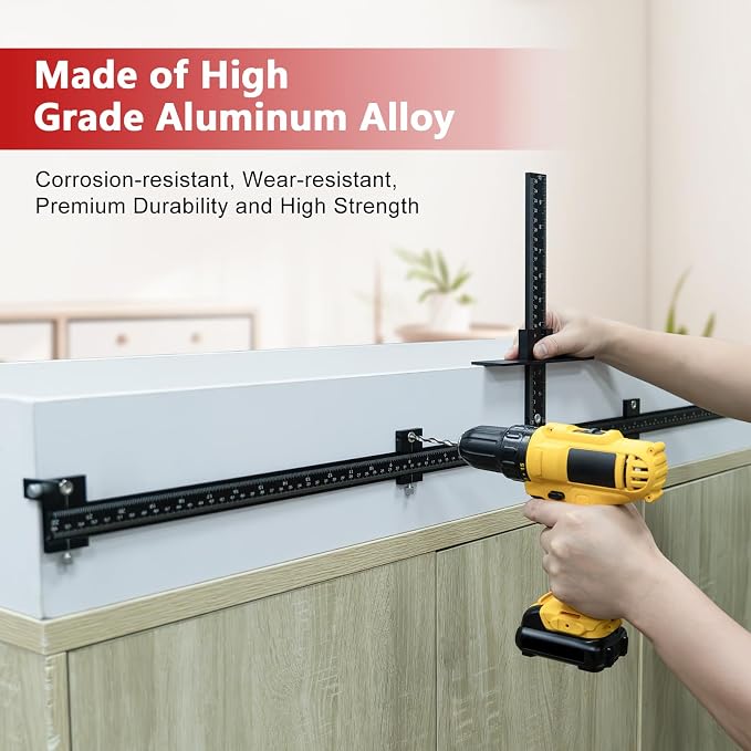 44" Max Cabinet Hardware Jig, with 16" Cabinet Handle Jig and Auto Center Punch, Aluminum Alloy Cabinet Handle Template Drill Guide, Cabinet Pull Jig for Handles/Knobs/Pulls, Drawer/Door