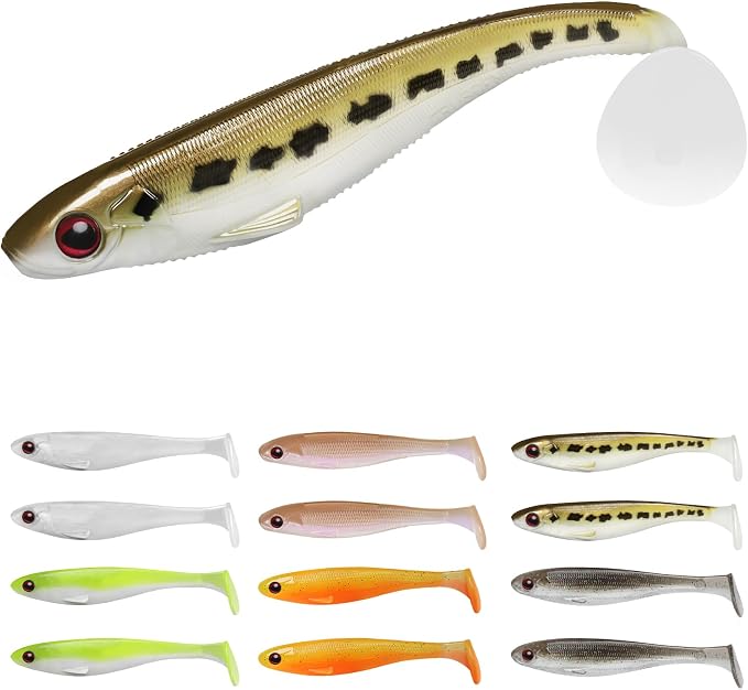 TRUSCEND Shadtale Easy Catch Soft Fishing Lures, Unique Vibration and Action for Various Rigs, Paddle Tail Swimbaits Trailer for Bass, Trout, Crappie, Walleye, Redfish, Saltwater & Freshwater Fishing