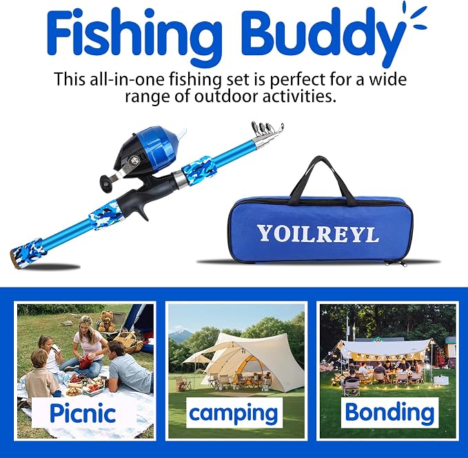 Collapsible Telescopic Fishing Rod and Reel Combo Push Button Small Fishing Pole Kit Beginner Youth Boys Fishing Starter Set Tackle