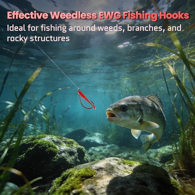 50/100/120pcs EWG Fishing Hooks, Bass Fishing Hooks Offset Worm Hook Texas Rig Hooks Live Bait Fishing Hooks for Freshwater Saltwater Size 4 2 1 1/0 2/0 3/0 4/0 5/0