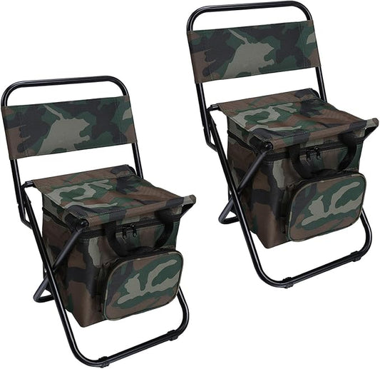 LEADALLWAY Fishing Chair with Cooler Bag Compact Fishing Stool Foldable Small Hunting Chair 12.2" Seat Depth,12.6" Seat Width