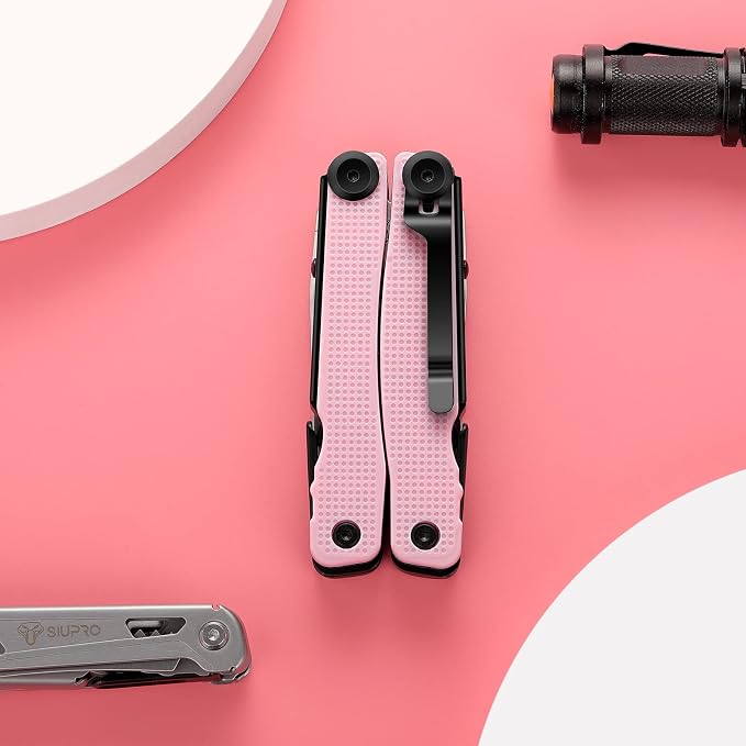SIUPRO Multitool Pocket Knife for Men, Women, Tactical Multi Tool with Pliers, Saw, Screwdriver, All Self-Locking, Survival Gear With Clip and Pouch for Camping, Gifts Idea, Pink