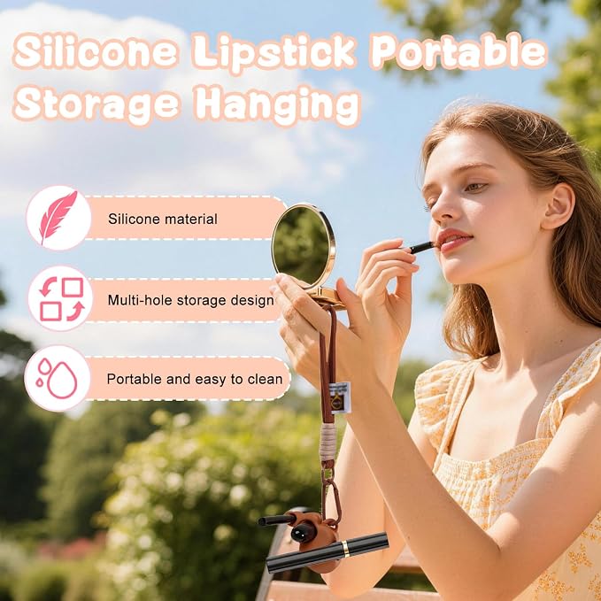 Lipstick Holder Keychain, Silicone 3 Slot Design Chapstick Holder Key Chain,Multifunctional Lip Gloss Makeup