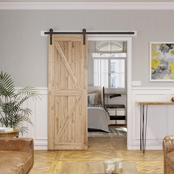 SMARTSTANDARD 5.5ft Barn Door Hardware kit, Barn Door Track, Sliding Door Hardware kit, Smoothly and Quietly -Heavy Duty Sturdy -Easy to Install, Fit 30"-33" Wide Door Panel (I Shape Hanger)
