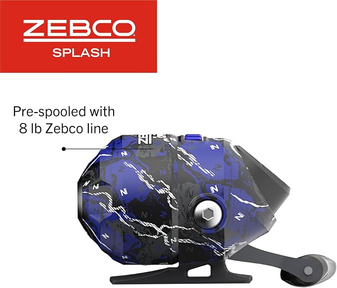 Zebco Splash Spincast Reel and Fishing Rod Combo, Fiberglass Rod, Ball Bearing System, All Metal Gears, 8-Pound Line