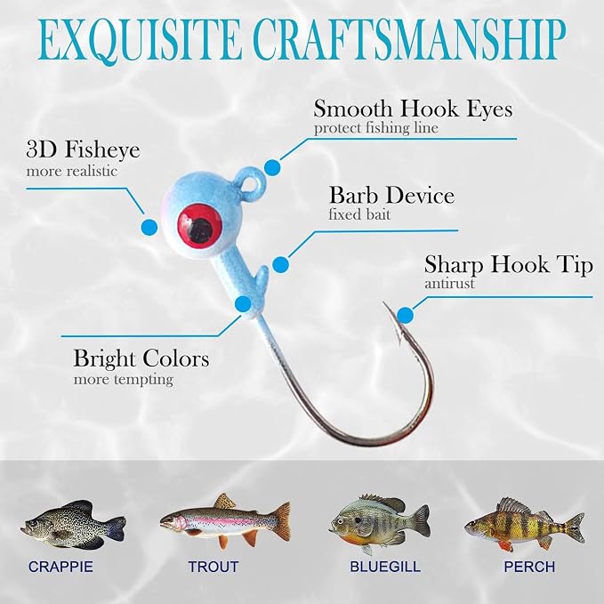 Crappie Jig Heads Kit, 75 Pieces Fishing Jig Head Hooks for Fishing Crappie Bass Trout Walleye 1/8oz 1/16oz 1/32oz