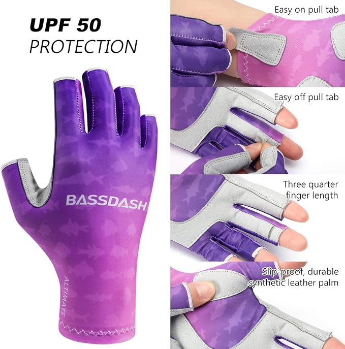 Bassdash ALTIMATE UPF 50+ Women’s Fishing Gloves UV Sun Protection Fingerless Gloves for Kayaking Paddling Hiking Cycling Driving Shooting Training