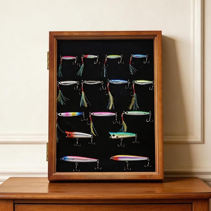 Fishing Lure Display Case Wall & Tabletop Tackle Storage Cabinet, Large Shadow Box for Bait & Lure Collection,Multi-Purpose Organizer,Fishing Gifts for Men,Home & Garage Decor