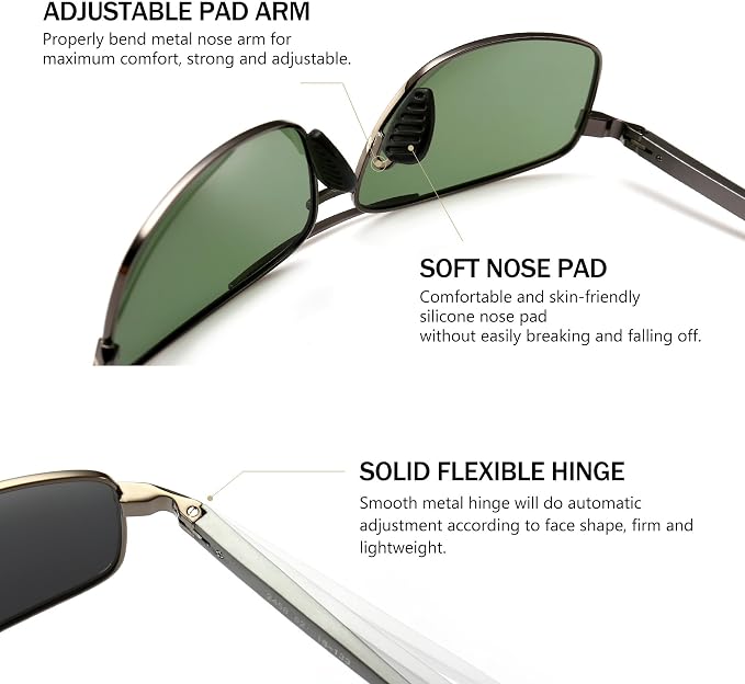 SUNGAIT Ultra Lightweight Rectangular Polarized Sunglasses Men UV400 Protection