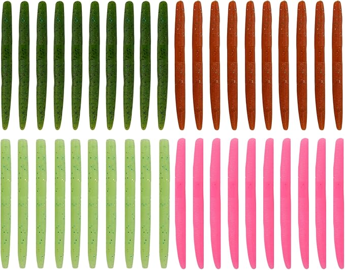 Soft Plastic Worms for Bass Fishing - Salted Soft Plastic Fishing Lures with Hook Slot 3.94in Saltwater Freshwater Bass Baits FS/RE-04