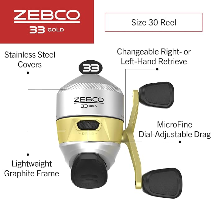 Zebco 33 Spincast Reel and 2-Piece Fishing Rod Combo, Fiberglass Rod with Comfortable Split-Grip Cork Handle, Instant Anti-Reverse Fishing Reel