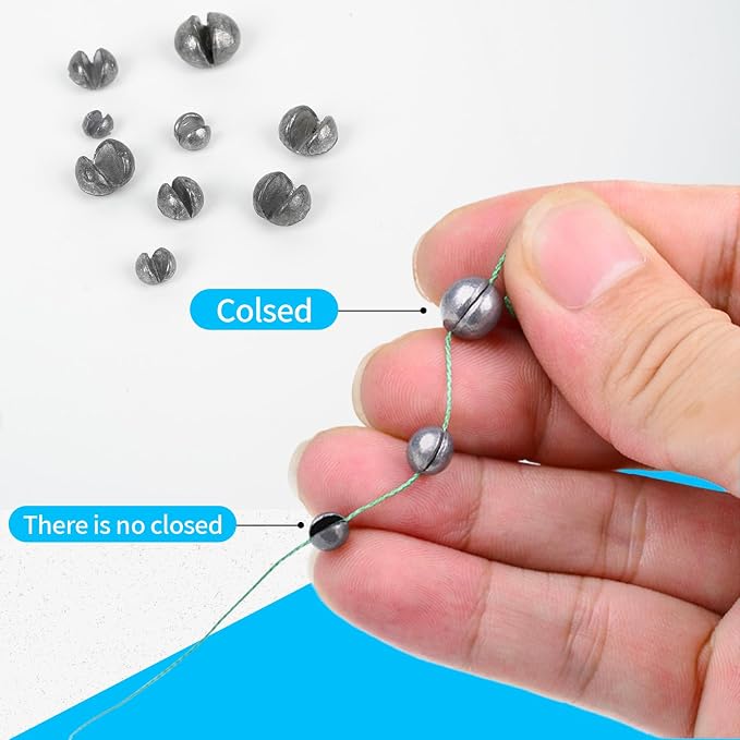 Caleb 200/320Pcs Split Shot Fishing Weights Sinkers, Removable Lead Fishing Weights, Premium Duckbill Reusable Fishing Sinkers for Freshwater Saltwater Bass Trout Fishing Accessories - 5/6 Sizes