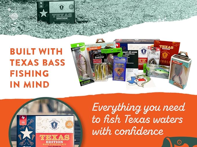 Mystery Tackle Box Texas Bass Elite Fishing Kit – 7-9 Freshwater Baits for Largemouth, Smallmouth & More – Includes Exclusive Texas Decal