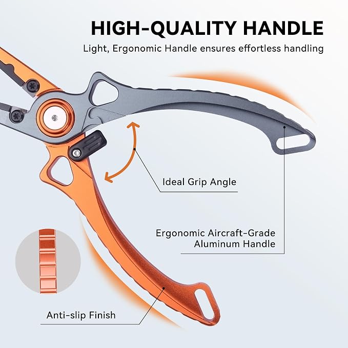 Fishing Pliers Hook Remover, Saltwater Split Ring Pliers with Safety Lock, Fishing Gear with Sheath and Lanyard, Fishing Gifts for Men