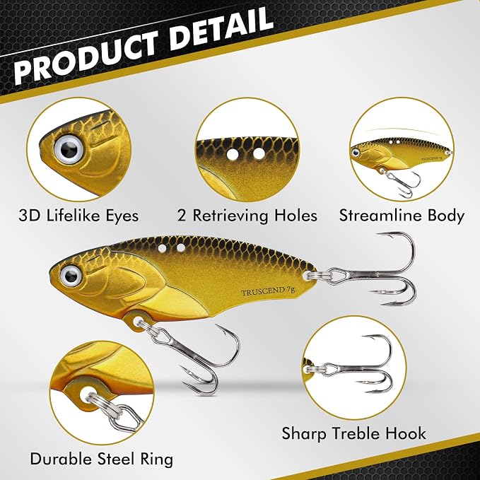 TRUSCEND Swim or Jig Fishing Spinner Baits for Freshwater and Saltwater, Rooster Tail Fishing Lures for Trout Bass Walleye Crappie Salmon Pike, Blade Bait with Copper Blade