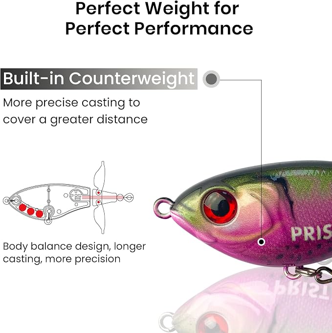 Pristis 3 pcs Topwater Fishing Plopper Lures, Floating Popper Bait Set with Chemically Sharpened Hooks for Saltwater Freshwater, Top Water Plopping Swimbait Teaser for Bass Tuna Perch Pike Crappie