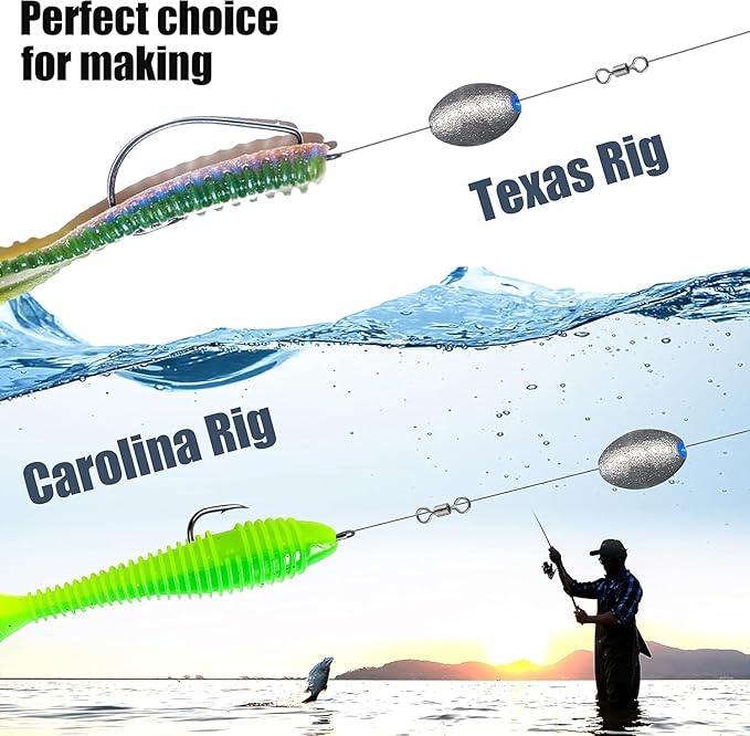 Egg Sinkers Bullet Fishing Weights Oval Shaped with Plastic Core Slip Sinkers for Catfish Fishing Casting Saltwater and Freshwater 1/5oz to 2oz