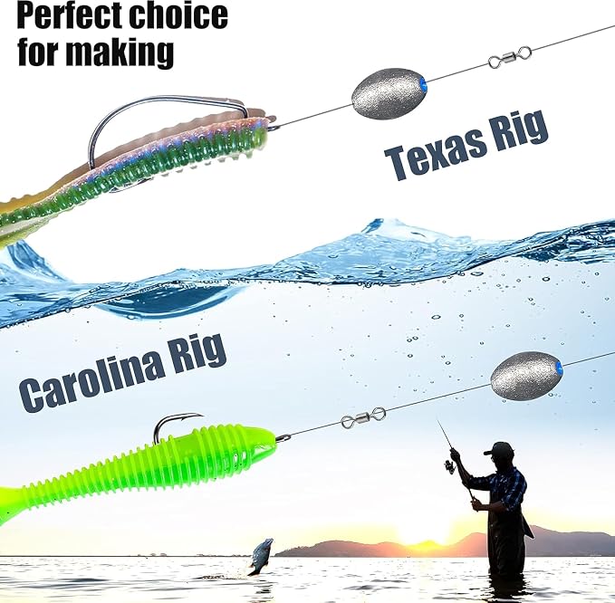 Egg Sinkers Bullet Fishing Weights Oval Shaped with Plastic Core Slip Sinkers for Catfish Fishing Casting Saltwater and Freshwater 1/5oz to 2oz