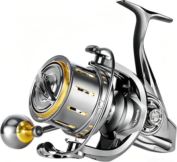 Heavy Duty Spinning Reel Metal Body with CNC Machined Spool 55LB Max Drag 6/8+1 Bearings Ultra Smooth 4.6/4.8:1 High Speed Gear Ratio Saltwater Freshwater Fishing Reel for 8000 to 14000 Series