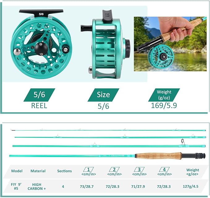 Sougayilang Fly Fishing Combo, 4 Piece Fly Rod and CNC Machined Aluminum Alloy Reel Complete Starter Package with Rod Bag