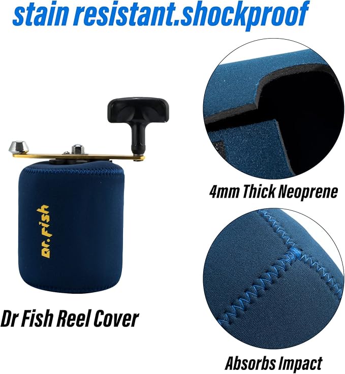 Dr.Fish 2 Pack Round Baitcasting Fishing Reel Cover Conventional Reel Storage Bags Case Pouch Protective Neoprene Round Baitcaster Wraps Reel