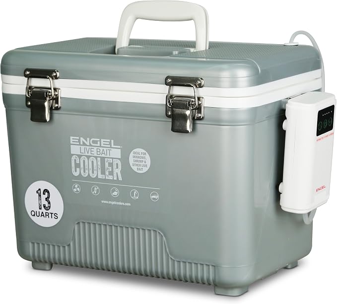 ENGEL Live Bait Cooler PRO for Fishing - Portable Minnow and Bait Bucket with Lithium-Ion Rechargeable Aerator
