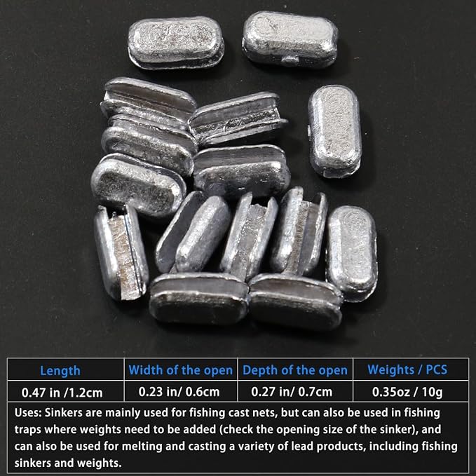 Fishing Cast Net Easy Installation Lead Sinkers 0.35oz / 10g Throw Net Sinkers Add Weights Kit for Casting Net Sinker for Freshwater Saltwater 99.9% Pure Lead