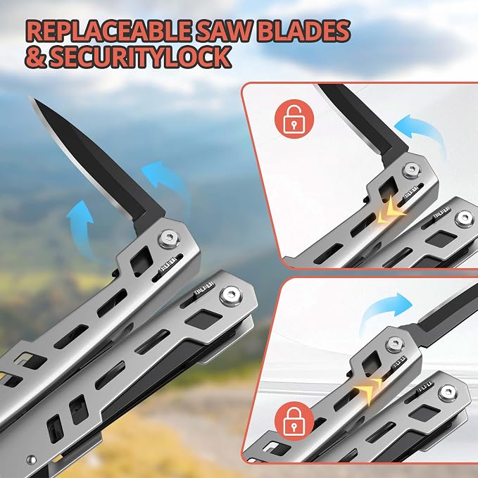 Multitool 17-in-1 Stainless Steel Multi Tool with Pocket Knife Needle Nose Pliers Bottle Opener Screwdriver Self-Locking Professional Multi-Tool for Outdoor Survival Gifts for Men((Silver)