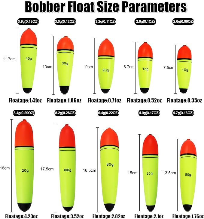 Slip Bobber Fishing Floats EVA Foam Bobbers for Pike Perch Carp Bass Fishing Bobber Float Saltwater Freshwater Floatage 0.35oz - 4.23oz