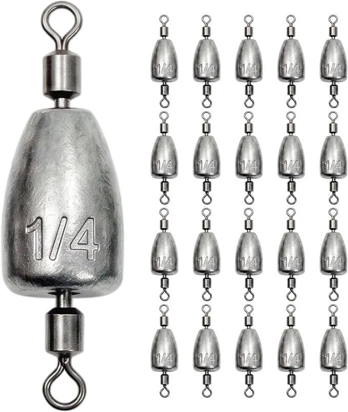 Fishing Weights with Rolling Swivel Bullet Quick Set Up Drop Shot Sinkers Streamlined Lead Fishing Sinkers for Freshwater Saltwater Catfish Bass Casting Fishing and Bottom Fishing Rigs